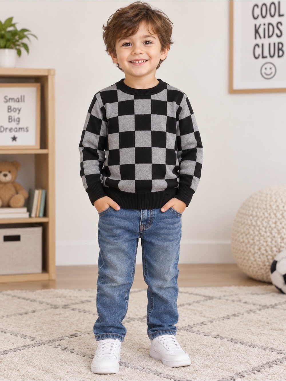 Cat & Jack Black and Gray Checkerboard Sweater
